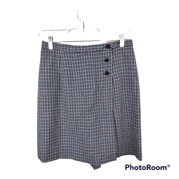 Toby Pants - Toby Vintage Blue Multicolored Plaid High Waist Zipper Button Front Skort